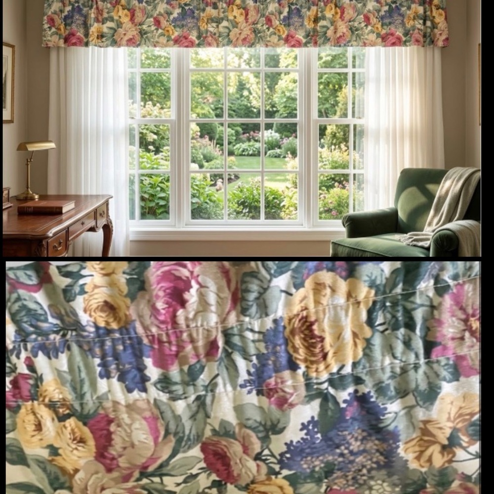 VTG Cannon English Country Floral USA Valance Rod Pocket Window Treatment 87x15